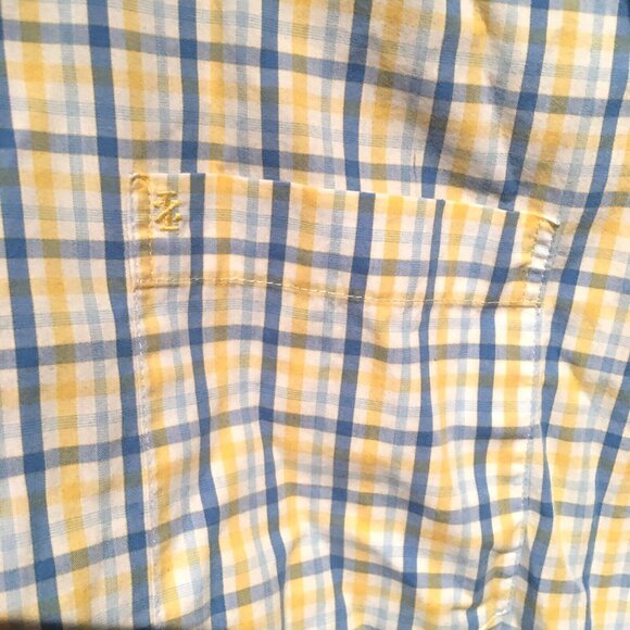 IZOD Mens Shirt Button Down Long Sleeves Blue/Yellow/White Plaid Pocket Size XXL - Picture 2 of 4